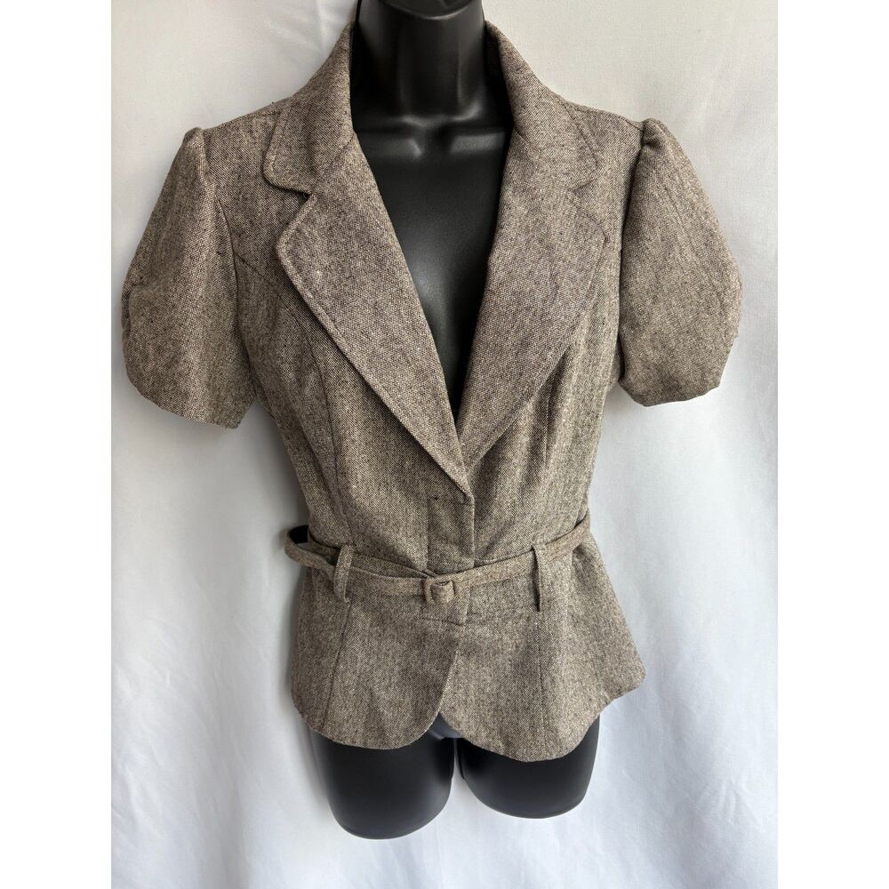 Stoosh Studio Y2K Brown Blazer Jacket Top Size L Belted Office Siren Career Work